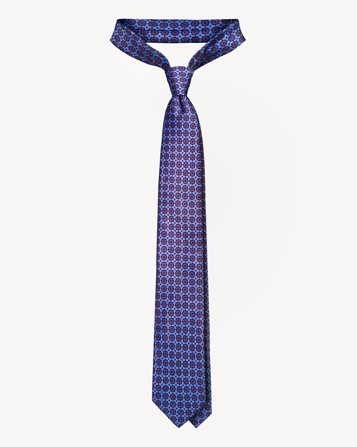 Medallion self-tipped silk necktie – Blue ambrosia