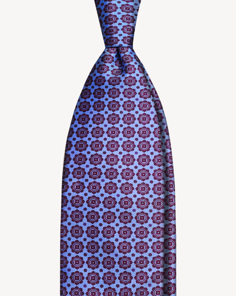 Medallion self-tipped silk necktie – Blue ambrosia